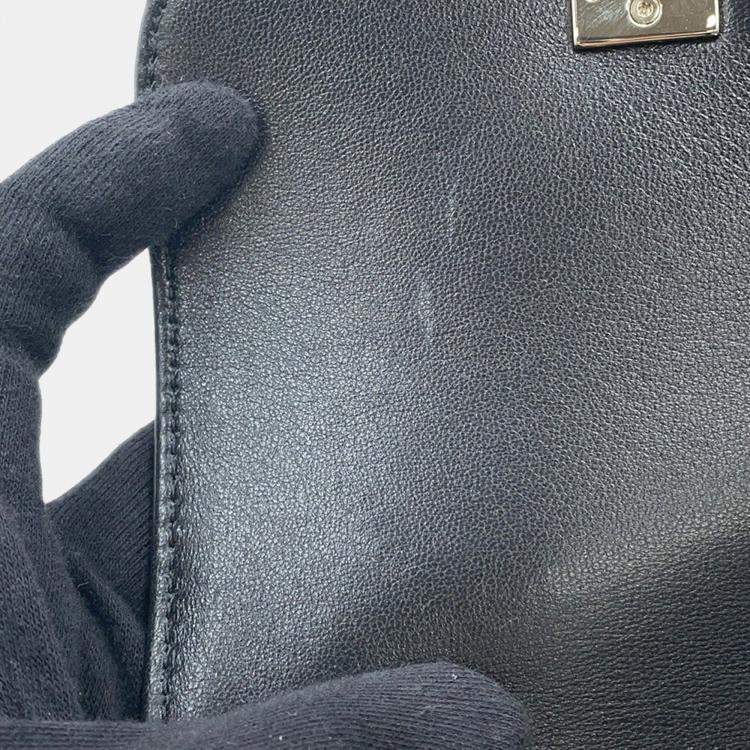 Pre Owned Chanel Backpack Black Mesh Shiny Lambskin