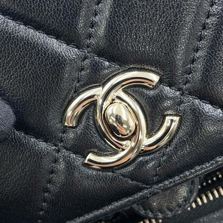 Pre Owned Chanel Backpack Black Mesh Shiny Lambskin