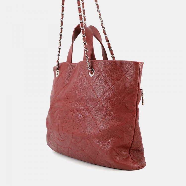 Pre Owned Chanel Matelasse 2Way Chaintote Bag Red Caviar Leather