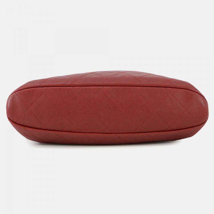 Pre Owned Chanel Matelasse 2Way Chaintote Bag Red Caviar Leather