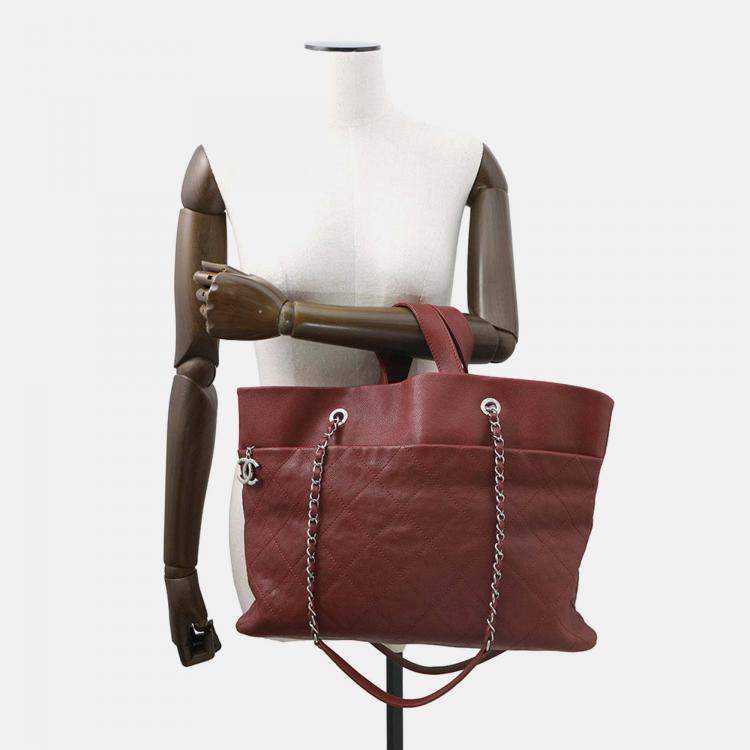 Pre Owned Chanel Matelasse 2Way Chaintote Bag Red Caviar Leather