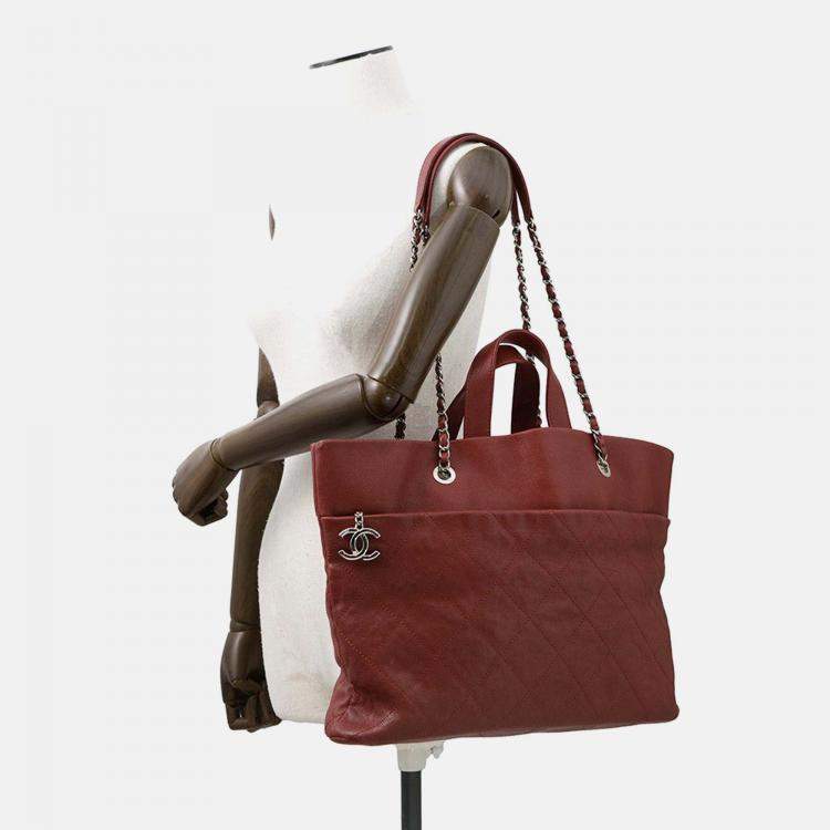 Pre Owned Chanel Matelasse 2Way Chaintote Bag Red Caviar Leather