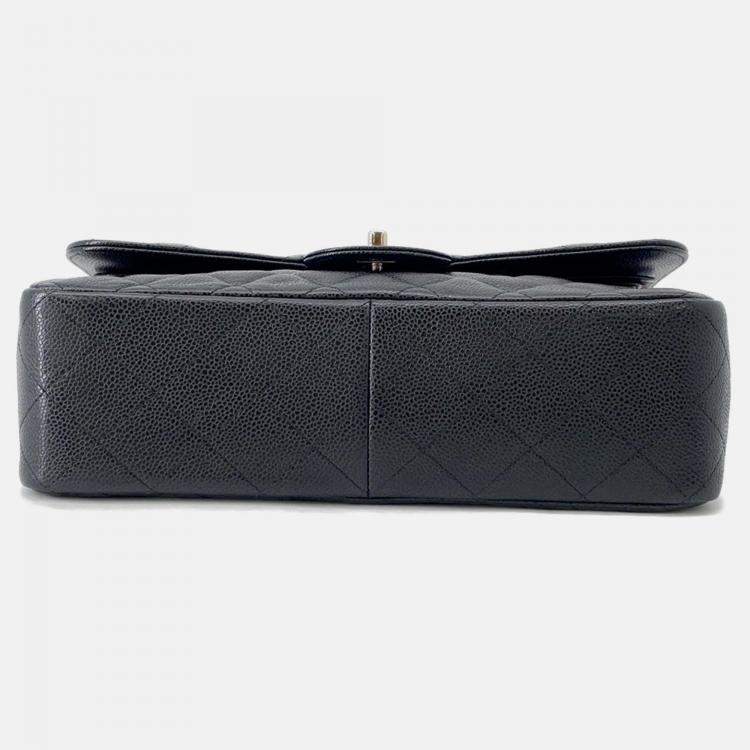 Pre Owned Chanel Matelasse W Flap Chain shoulder Black Caviar Leather Size 30