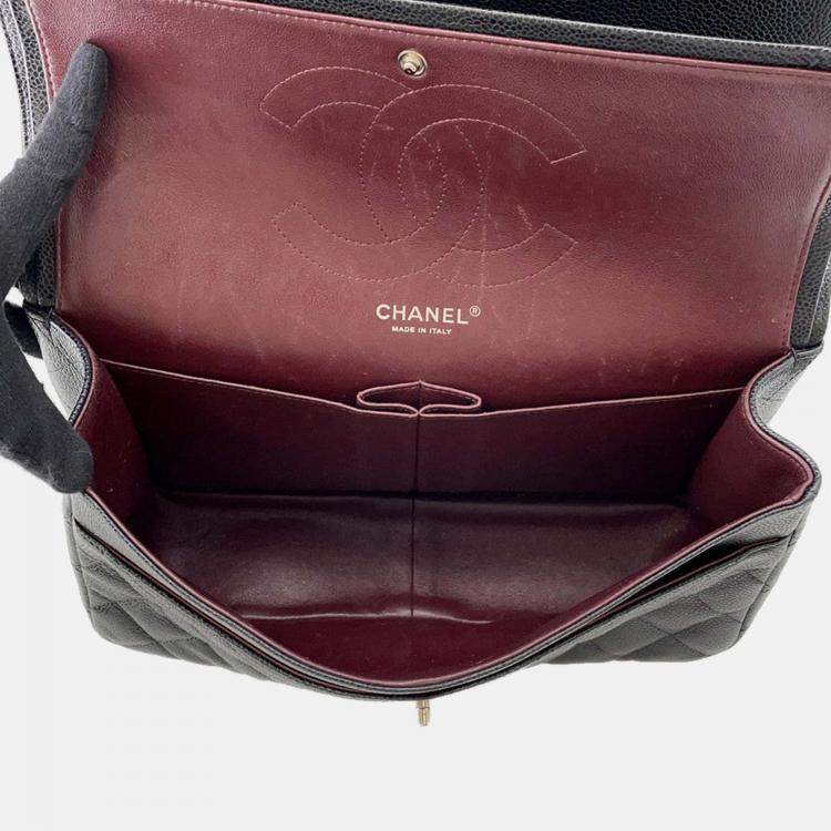 Pre Owned Chanel Matelasse W Flap Chain shoulder Black Caviar Leather Size 30