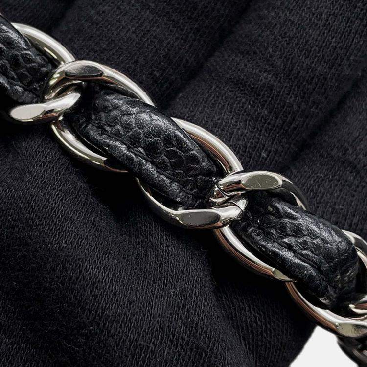 Pre Owned Chanel Matelasse W Flap Chain shoulder Black Caviar Leather Size 30