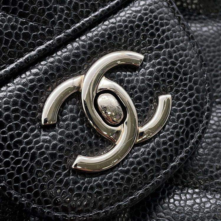 Pre Owned Chanel Matelasse W Flap Chain shoulder Black Caviar Leather Size 30