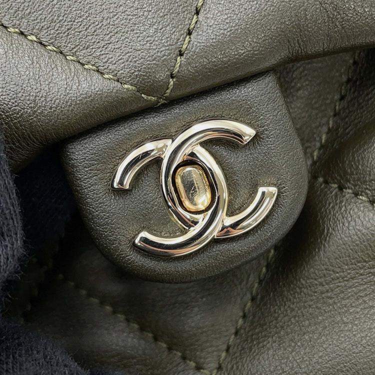 Pre Owned Chanel Matelasse Backpack Khaki Lambskin