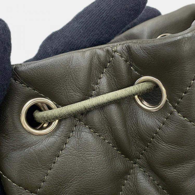 Pre Owned Chanel Matelasse Backpack Khaki Lambskin