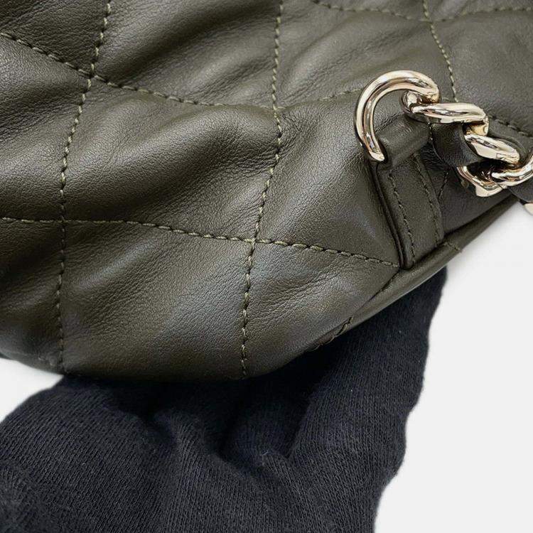 Pre Owned Chanel Matelasse Backpack Khaki Lambskin