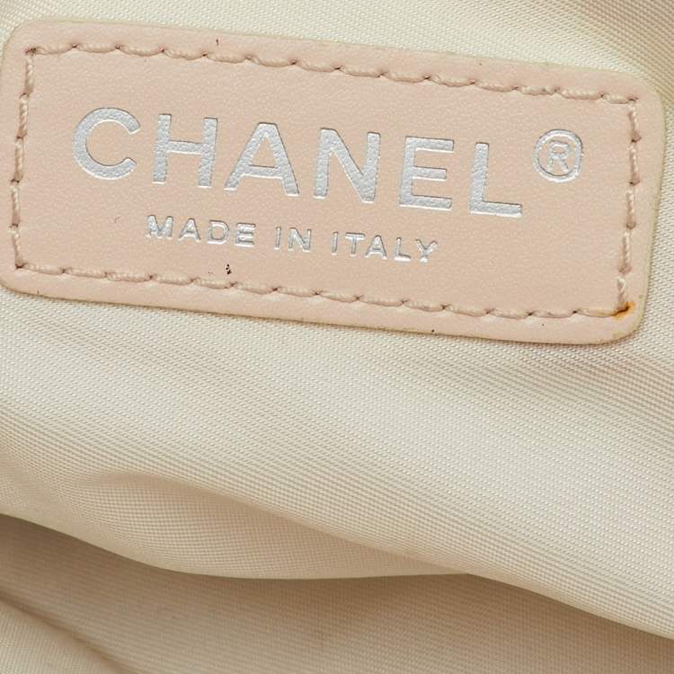 Pre Owned Chanel Beige Shimmer Nylon and Leather CC Logo Travel Line Tote