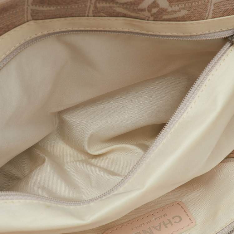 Pre Owned Chanel Beige Shimmer Nylon and Leather CC Logo Travel Line Tote