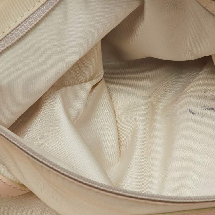 Pre Owned Chanel Beige Shimmer Nylon and Leather CC Logo Travel Line Tote