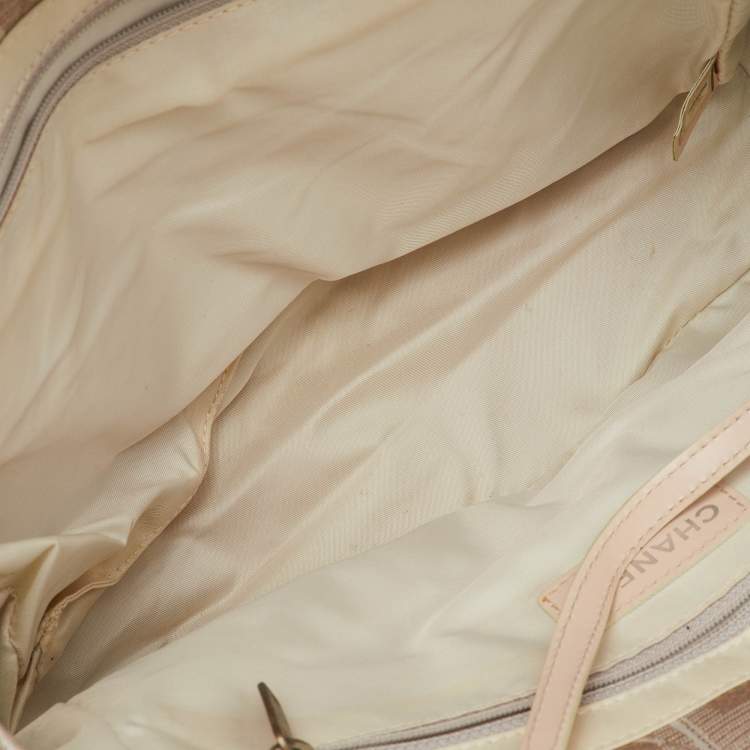 Pre Owned Chanel Beige Shimmer Nylon and Leather CC Logo Travel Line Tote