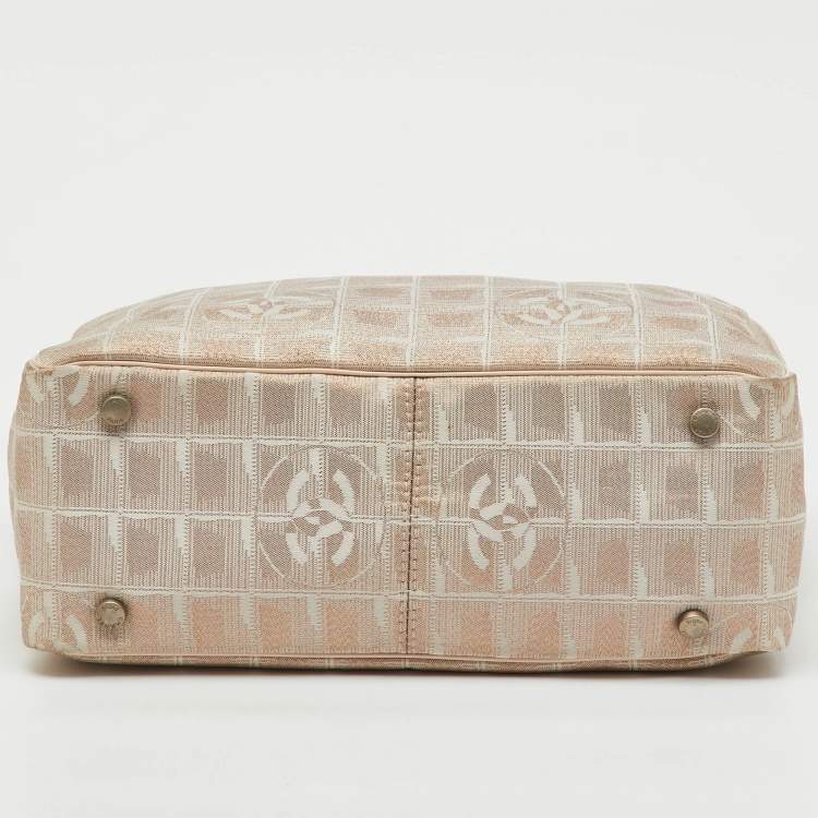 Pre Owned Chanel Beige Shimmer Nylon and Leather CC Logo Travel Line Tote