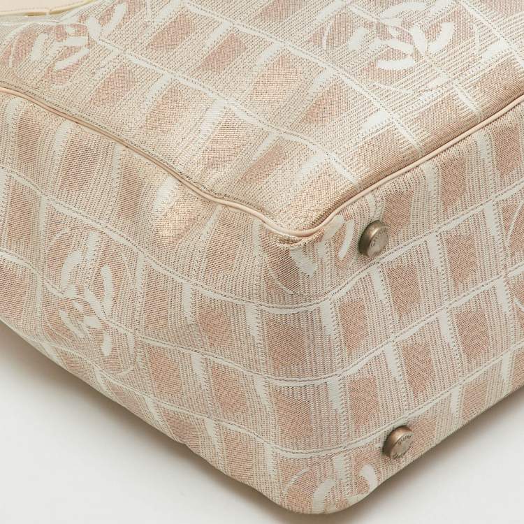 Pre Owned Chanel Beige Shimmer Nylon and Leather CC Logo Travel Line Tote