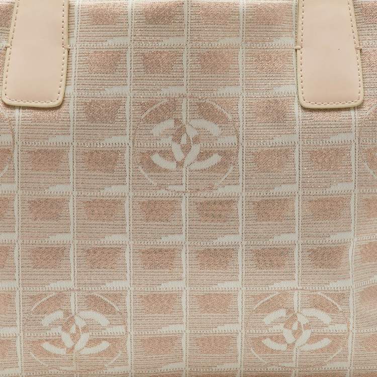 Pre Owned Chanel Beige Shimmer Nylon and Leather CC Logo Travel Line Tote