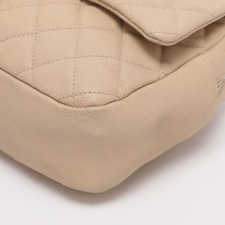 Pre Owned Chanel Beige Quilted Caviar Leather Large Easy Flap Bag