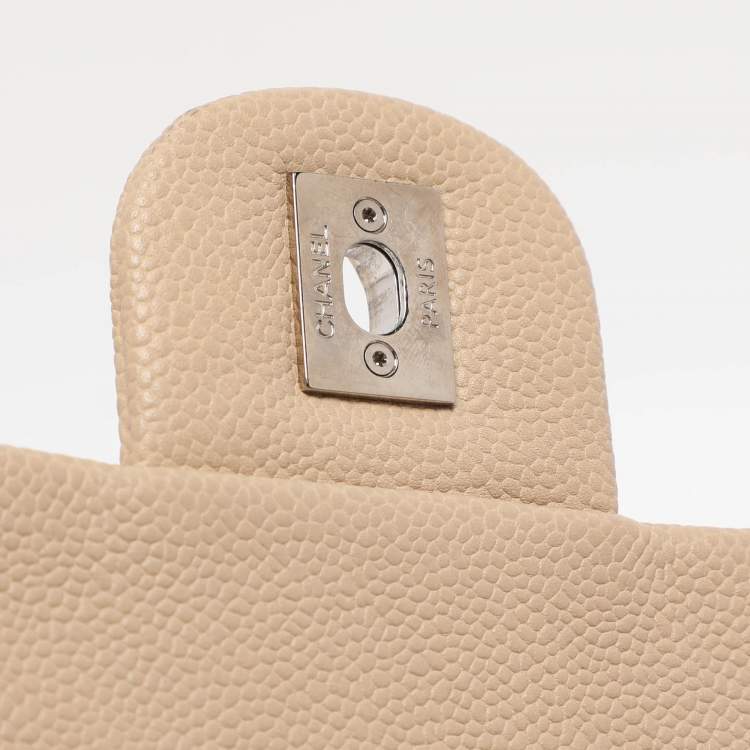 Pre Owned Chanel Beige Quilted Caviar Leather Large Easy Flap Bag