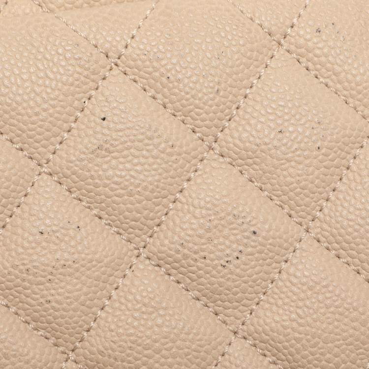 Pre Owned Chanel Beige Quilted Caviar Leather Large Easy Flap Bag
