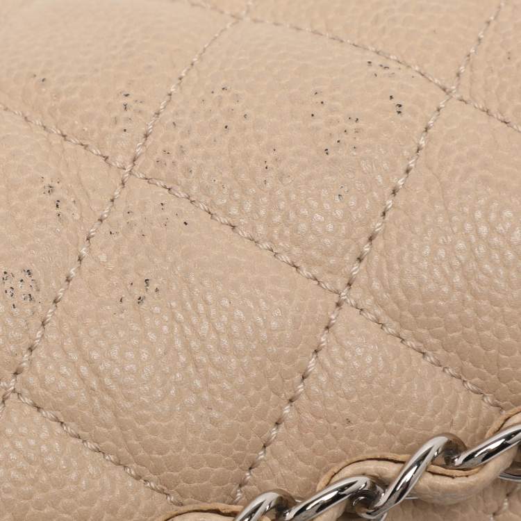 Pre Owned Chanel Beige Quilted Caviar Leather Large Easy Flap Bag