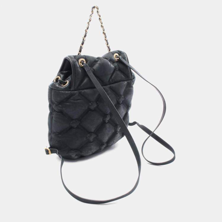 Pre Owned Chanel Bubble Quilted Backpack Leather Black