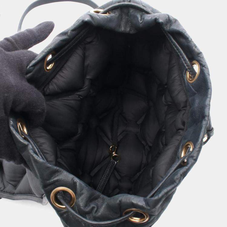Pre Owned Chanel Bubble Quilted Backpack Leather Black