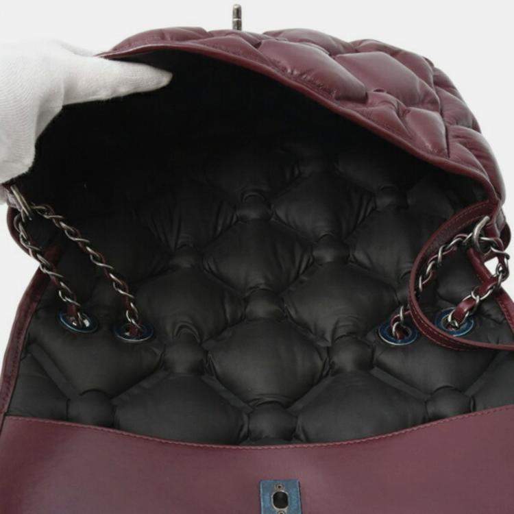 Pre Owned Chanel Bordeaux Bubble Quilted Matelasse Lambskin Shoulder Bag