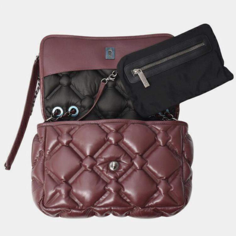 Pre Owned Chanel Bordeaux Bubble Quilted Matelasse Lambskin Shoulder Bag
