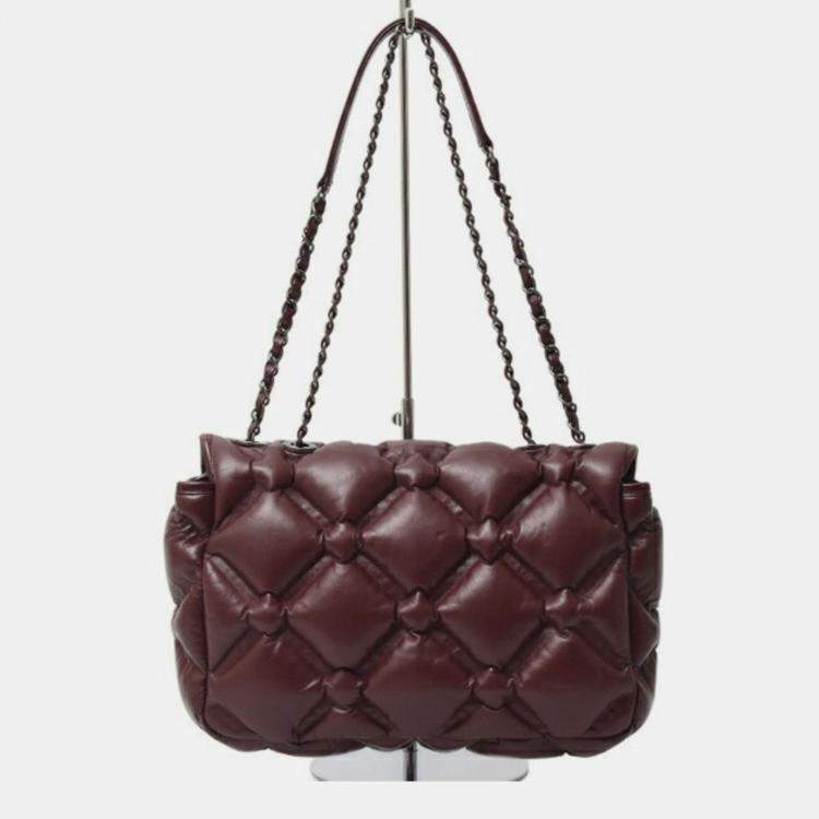 Pre Owned Chanel Bordeaux Bubble Quilted Matelasse Lambskin Shoulder Bag
