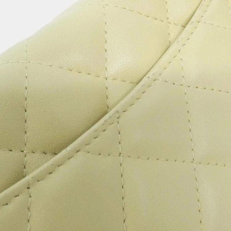 Pre Owned Chanel Timeless Classic Line Yellow Lambskin Leather Chain Wallet