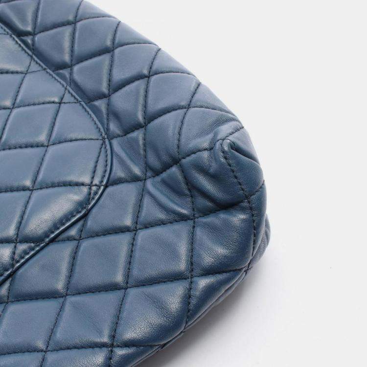Pre Owned Chanel Matelasse Tote Bag Lambskin Leather Blue