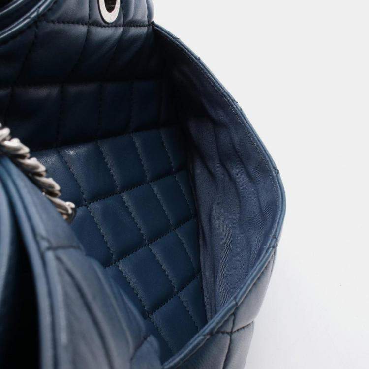Pre Owned Chanel Matelasse Tote Bag Lambskin Leather Blue