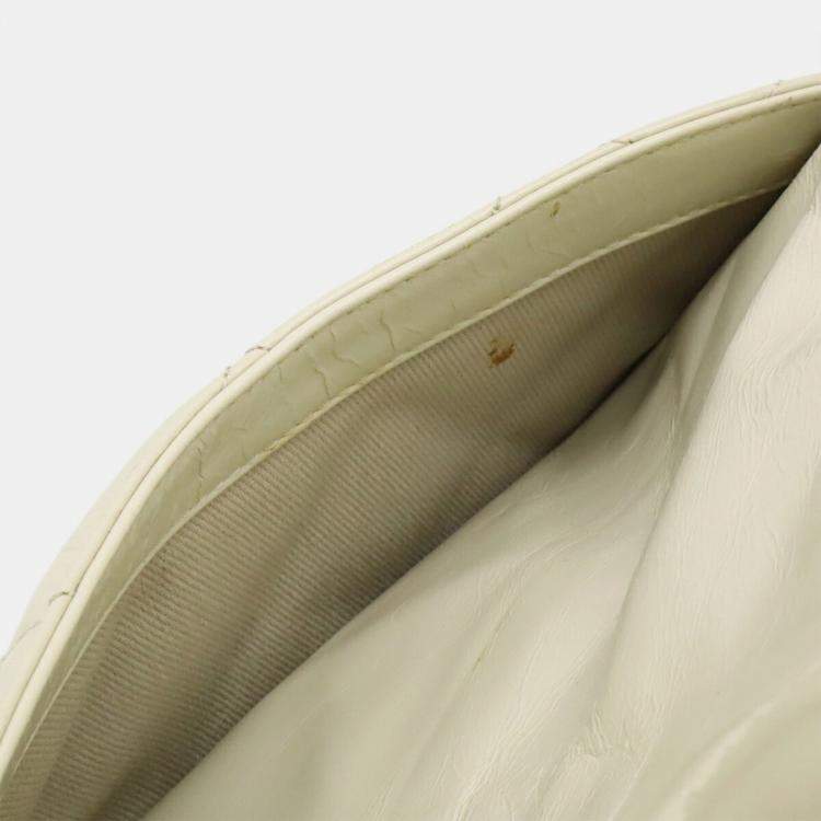 Pre Owned Chanel Deauville Medium Tote Mm Shoulder Bag With Chain Strap White Leather