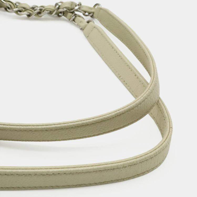 Pre Owned Chanel Deauville Medium Tote Mm Shoulder Bag With Chain Strap White Leather