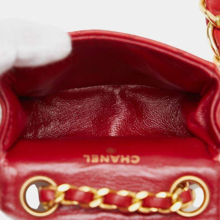 Pre Owned Chanel Coco Mark Mini Matelasse Chain Shoulder Bag Red Lambskin
