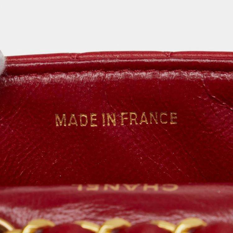 Pre Owned Chanel Coco Mark Mini Matelasse Chain Shoulder Bag Red Lambskin
