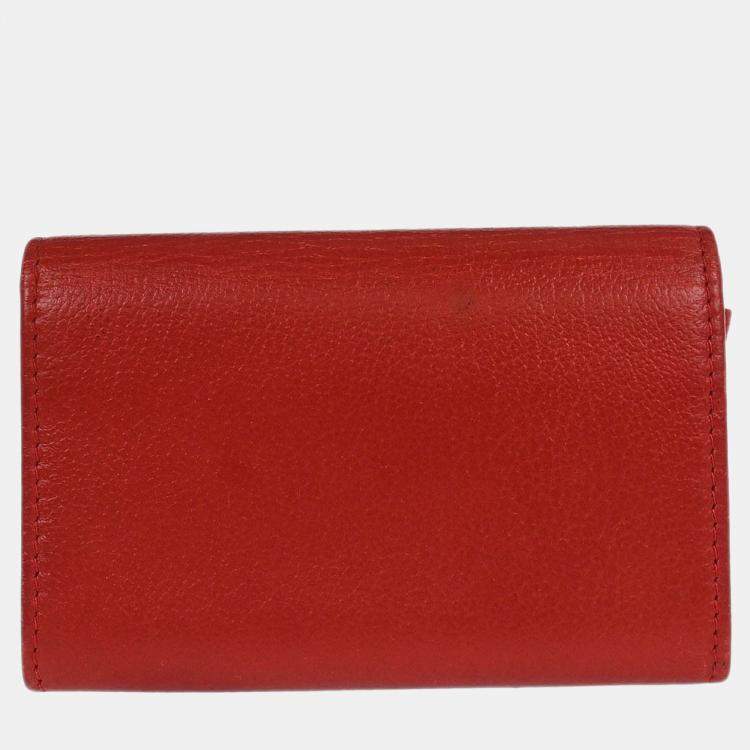 Pre Owned Chanel Red Calfskin Camellia Coin Purse Wallet