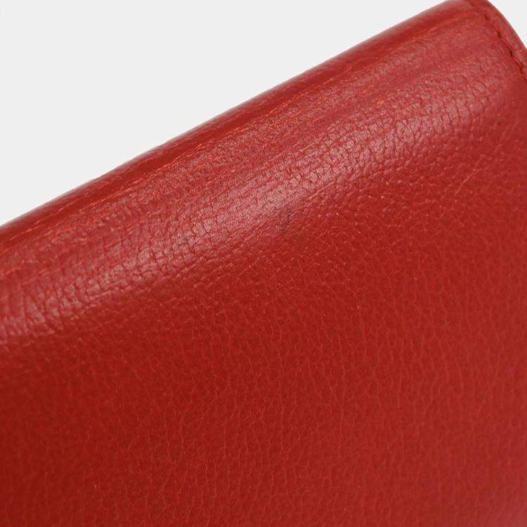 Pre Owned Chanel Red Calfskin Camellia Coin Purse Wallet