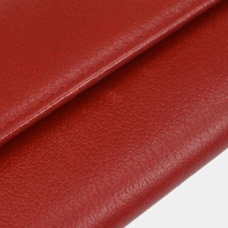 Pre Owned Chanel Red Calfskin Camellia Coin Purse Wallet
