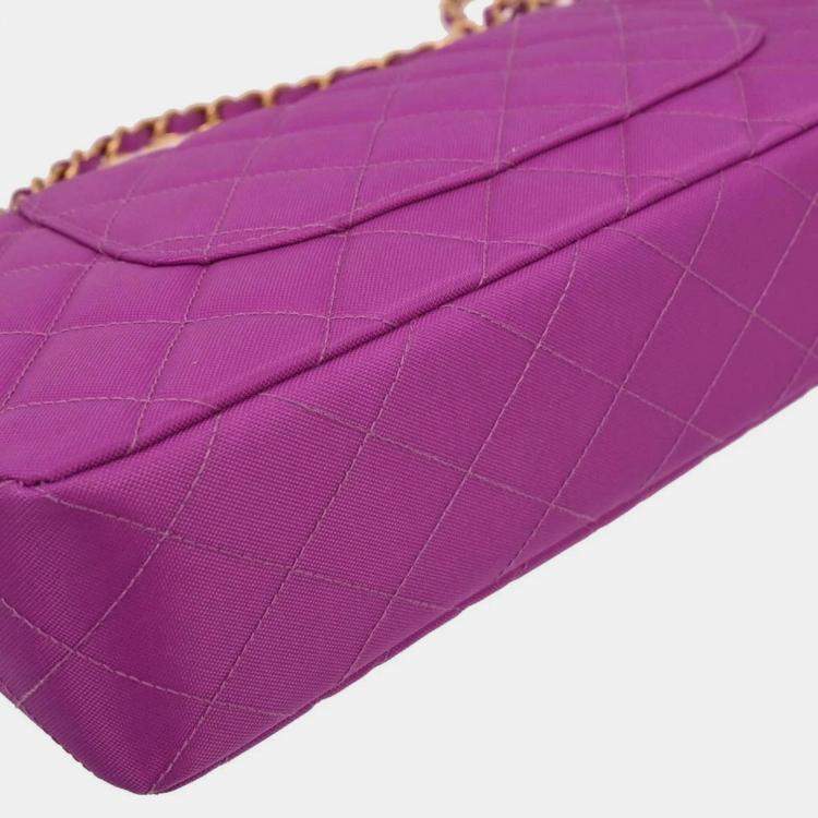 Pre Owned Chanel Purple Nylon Medium Single Flap Shoulder Bag