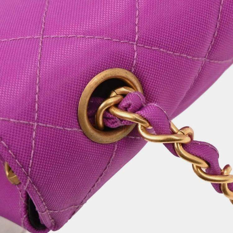 Pre Owned Chanel Purple Nylon Medium Single Flap Shoulder Bag
