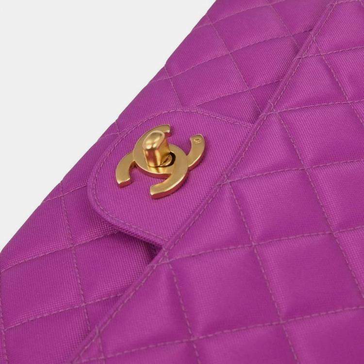 Pre Owned Chanel Purple Nylon Medium Single Flap Shoulder Bag