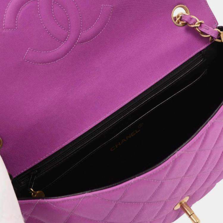 Pre Owned Chanel Purple Nylon Medium Single Flap Shoulder Bag