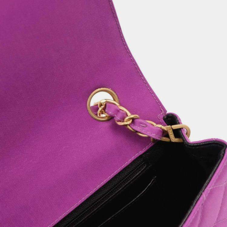 Pre Owned Chanel Purple Nylon Medium Single Flap Shoulder Bag