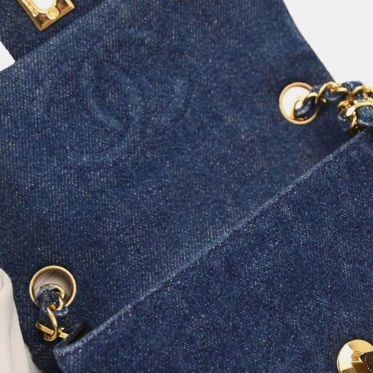 Pre Owned Chanel Indigo Denim Mini Classic Square Flap Shoulder Bag