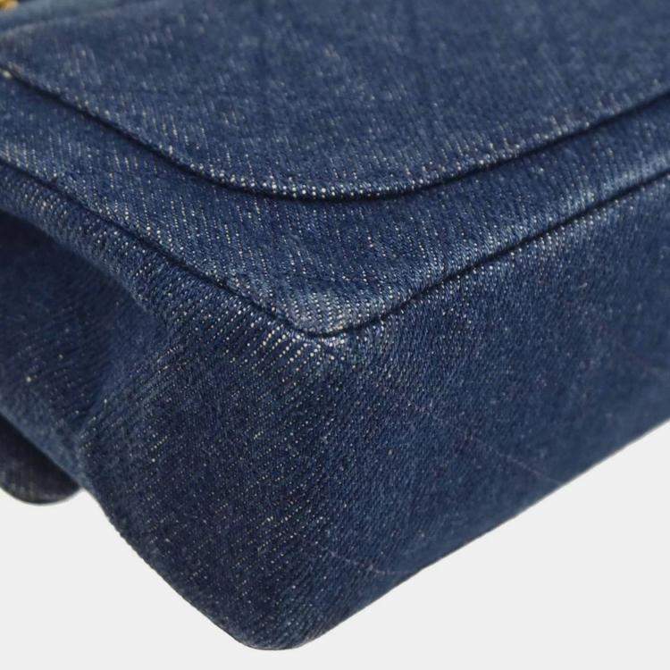 Pre Owned Chanel Indigo Denim Mini Classic Square Flap Shoulder Bag