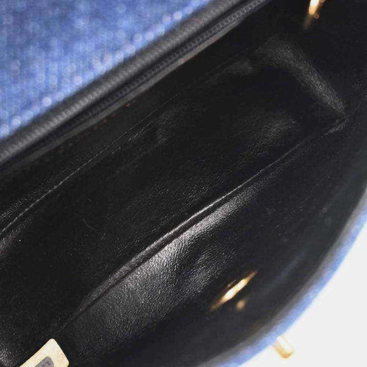Pre Owned Chanel Indigo Denim Mini Classic Square Flap Shoulder Bag