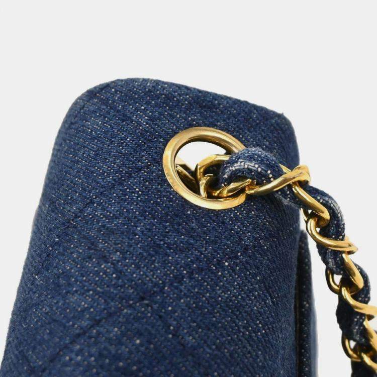 Pre Owned Chanel Indigo Denim Mini Classic Square Flap Shoulder Bag