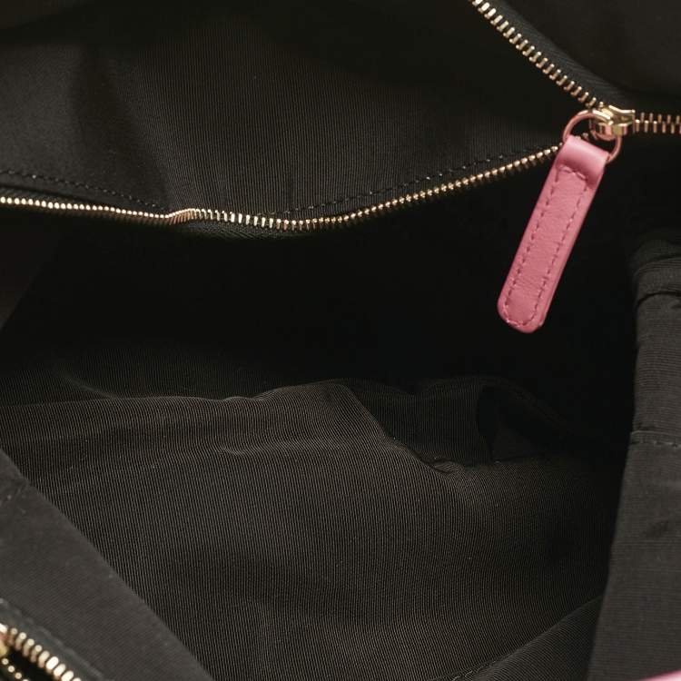 Pre Owned Chanel Pink/Black Printed Quilted Canvas and Leather Medium 31 Shopper Tote