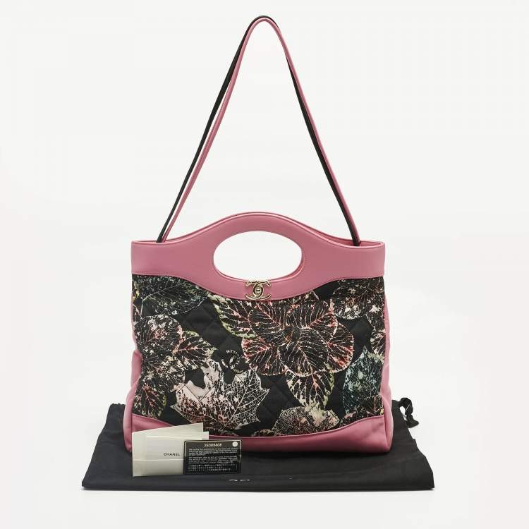 Pre Owned Chanel Pink/Black Printed Quilted Canvas and Leather Medium 31 Shopper Tote